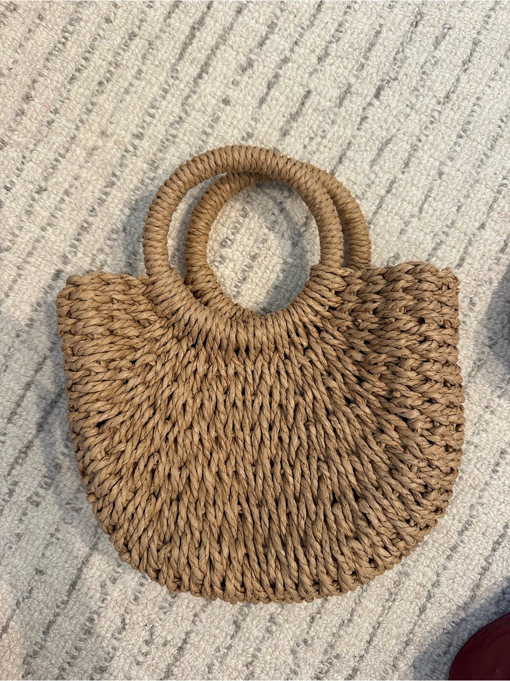 Woven Straw Circle-Handle Tote Bag - Natural